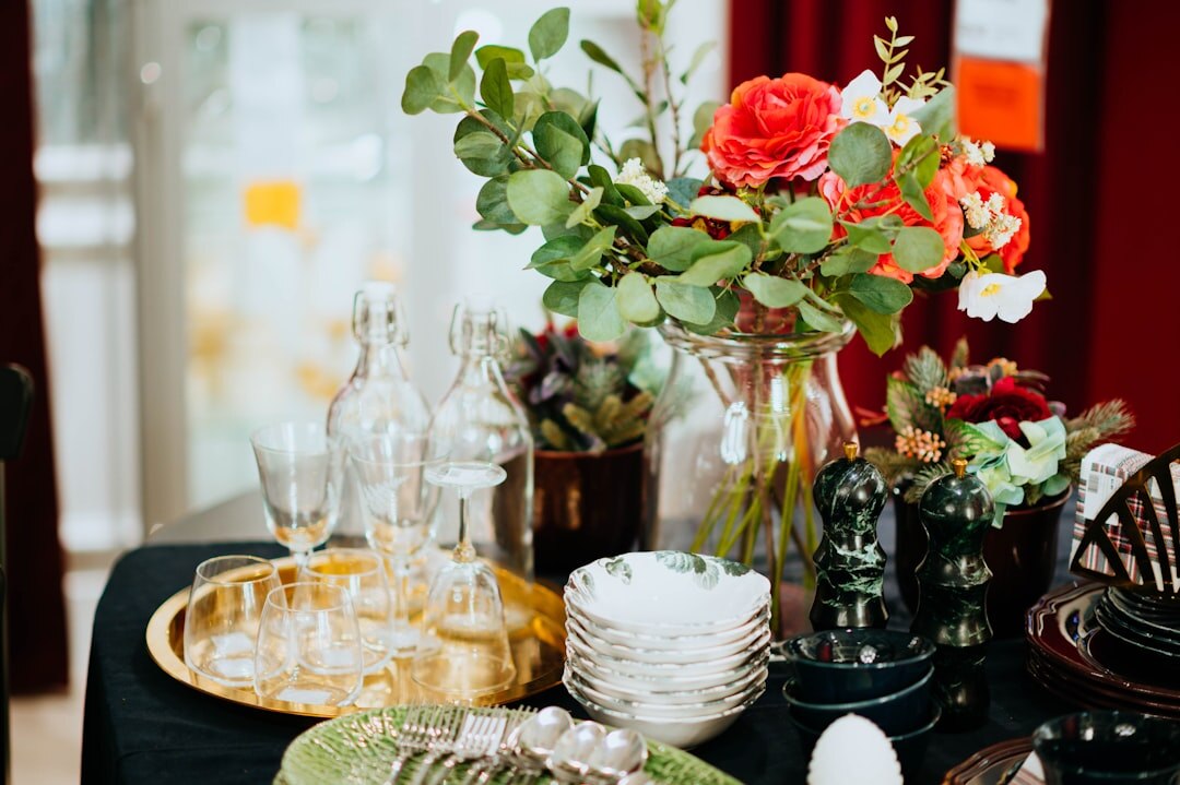 Elegant event catering table with food and drinks